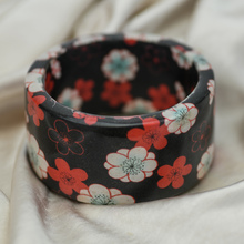 Red Black and White Japanese Flowers Laminated Cloth Print Bangle