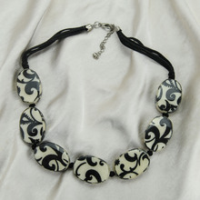 Black and White Swirl Print Ovals Necklace