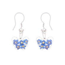 Blue Mexican Flowers Butterfly Small Hook Earrings