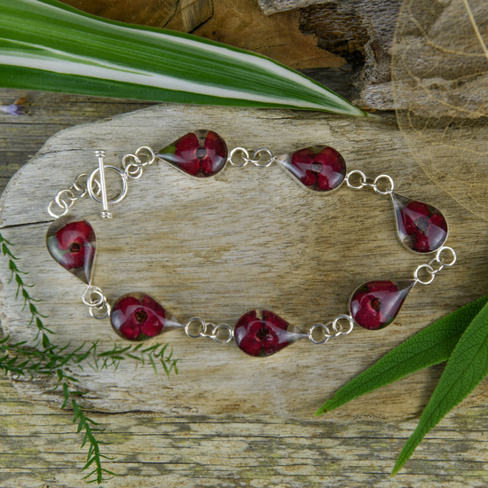 Red Mexican Flowers Drop Bracelet