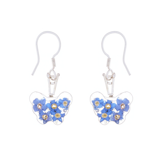 Blue Mexican Flowers Butterfly Small Hook Earrings