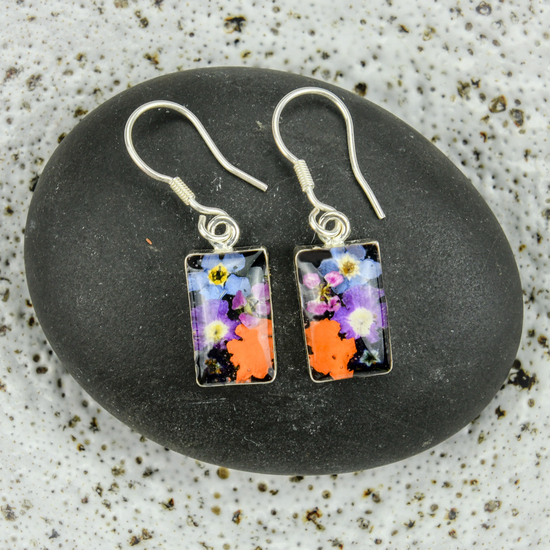 Garden Mexican Flowers Rectangle Small Hook Earrings